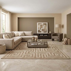Contemporary Modern Tufted Area Carpet Solid Beige Geometric Rug Maze Pattern Plush Living Room Bedroom Office Floor Decor Rug - Product Image 5