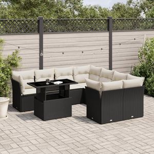 Set Divano da Giardino Nero con Cuscini, Resistente ai Raggi UV, in Rattan PE, Arredamento da Esterno dal Design Contemporaneo, Impermeabile - Product Image 1