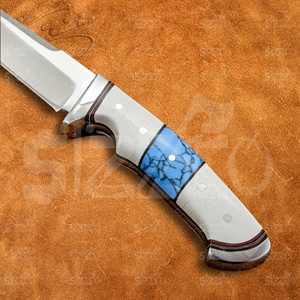 Cuchillo EDC OEM de 9 pulgadas de largo total, hecho a mano, con mango de piedras preciosas, acero D2, hoja de punta caída de espiga completa, para caza, camping y uso general, ideal como regalo. - Product Image 4