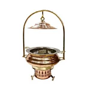 Luxury Double <b>Post</b> Copper Casserole Premium Food Warmers Hammered Stainless Steel Chafing Dish with Arched Hanging Stand - Product Image 4