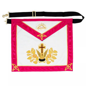 Tablier maçonnique personnalisé brodé, rouge, blanc, avec bordure dorée, motif croix, style classique, insignes et emblèmes de la franc-maçonnerie, vêtement cérémoniel - Product Image 1
