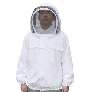 Veste de protection pour apiculteur avec voile en maille amovible, respirante, coupe ample, manches en polyester et coton, blanche, sécurisée - Product Image 1