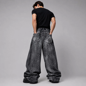 Jean en denim noir pour homme, coupe droite, 100 % coton, écologique, séchage rapide, grande taille, taille haute, braguette boutonnée, poids moyen, décontracté - Product Image 2