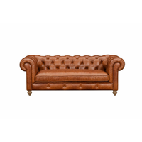 Canapé Chesterfield en cuir véritable trois places, dossier capitonné, accoudoirs roulés, style moderne du milieu du siècle, canapé-lit écologique pour atelier, école, parc