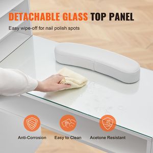 Tavolo per Manicure Resistente all'Acetone con Piano in Vetro, Postazione per Trucco e Unghie con Armadietti Portaoggetti - Product Image 3