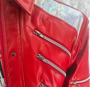 2026 New Men's <b>Red</b> Leather <b>Waterproof</b> High Street Moto <b>Jacket</b> Stand Collar Zipper Closure Regular Fit Solid Color Autumn Style - Product Image 5