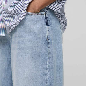 Men's Wide Leg Stonewashed Denim Pants <b>Elastic</b> <b>Waist</b> Button Fly 100% Cotton Lightweight Breathable Eco-Friendly Street Style - Product Image 2