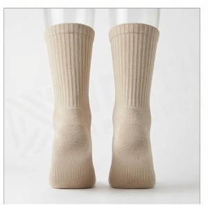 Crew <b>Socks</b> Solid Color Beige 100% Cotton Breathable Knitted for Adults Daily Casual Spring Season - Product Image 2