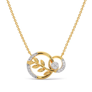Interlocking Botanical <b>Circle</b> Diamond Necklace with Golden Leaf Branch and Elegant Double <b>Ring</b> Design - Product Image 2