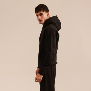Wholesale Men's Classic Solid <b>Black</b> Fleece Hoodie Custom Drawstring Pullover Casual Regular Fit Hooded <b>Sweatshirt</b> - Product Image 5