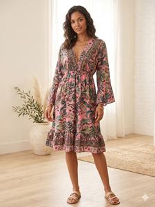 Women's Comfortable A-Line Knee-Length Silk Dress Boho Bohemian Floral Print Paisley Sexy Cute Sweet Y2K Vintage Korean Spring - Product Image 2