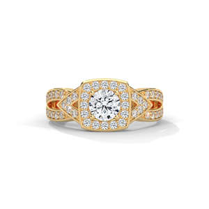 925 <b>Sterling</b> <b>Silver</b> Moissanite Engagement <b>Ring</b> Halo Bridal Wedding Band for Women Prong <b>Set</b> Round Cut Gold Tone - Product Image 1