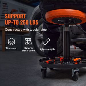 Sgabello da Meccanico Imbottito con Ruote per Riparazioni Auto, Capacità 250 LBS, Altezza Regolabile 22-28 Pollici, Sedile per Officina/Garage - Product Image 5