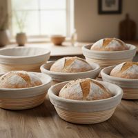 Panier de levage pour pâte à sourde en rotin naturel, banneton rond avec doublure en lin, outil de fermentation du pain fait main