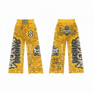 Casual Hip-Hop Style Trendy <b>Red</b> Custom Embroidery Design Streetwear Pants Distressed Hem Comfortable Sweat Pants <b>Men's</b> Canvas - Product Image 4