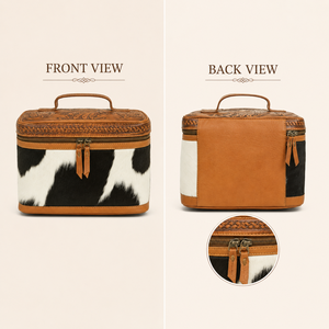 Tooled Leather Cowhide Vanity Case Travel <b>Makeup</b> Organizer | Western Style Cosmetic Storage <b>Box</b> Handmade | OEM Export India 2026 - Product Image 2
