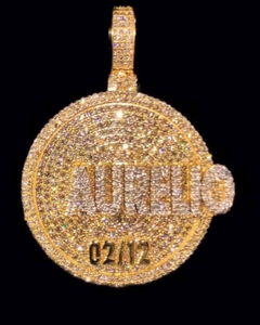 Colgante de Lujo Personalizado Estilo Hip Hop con Incrustaciones de Moissanita VVS Certificada, Plata 925, Nombre Personalizado, Diseño Circular Bicolor para Hombre - Product Image 1