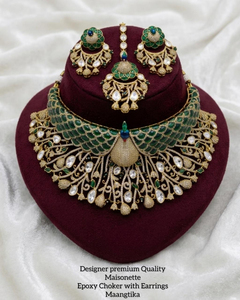 Collier ras-de-cou en moissanite de qualité supérieure avec boucles d'oreilles et maang tikka, design de luxe, parfait pour toutes les occasions - Product Image 1