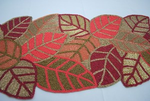 Embroidered Leaf <b>Table</b> Runner Rustic Style <b>Plant</b> Pattern Home Decor - Product Image 4