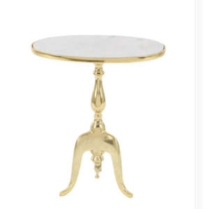 Tables basses et tables d'appoint de luxe, best-sellers, avec plateau rond en marbre blanc et base en métal plaqué or de haute qualité. - Product Image 1