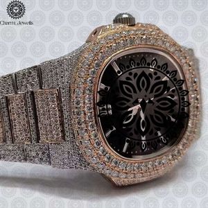 Montre de luxe Charm_Jewells en acier inoxydable sertie de diamants, boîtier polygonal de 42 mm, cristal saphir, quartz analogique pour homme - Product Image 2