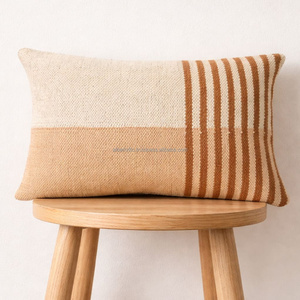 20 × 20 Inch <b>Beige</b> Mustard Handwoven <b>Cushion</b> Cover Color Block Vertical Stripe Textured Throw Pillow Boho Accent - Product Image 2
