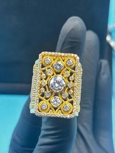 925 Silver Yellow Gold Finish <b>Crystal</b> Statement <b>Ring</b> 925 Silver Hip Hop Jewelry Iced Out Moissanite Lab Grown Diamond <b>Ring</b> - Product Image 2
