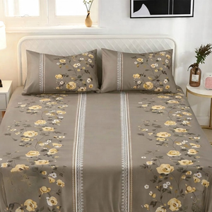 Sábana Ajustable King Size Elegante para el Hogar |   Ropa de Cama Premium de Algodón Glace |   Sábana Ajustable con 2 Fundas de Almohada - Product Image 1