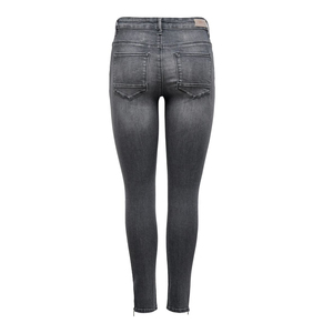 Jeans ajustados de cintura media para mujer, diseño moderno, gris, con cremallera inferior, elásticos, tipo lápiz, con bolsillos altos, hechos de algodón. - Product Image 2