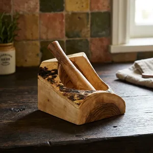 Ensemble mortier et pilon en bois rustique, broyeur d'épices en bois naturel, bol pour écraser les herbes, outil de broyage traditionnel de cuisine, fait main - Product Image 5