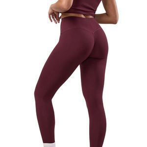 Legging taille haute bordeaux pour femme, extensible, respirant, sans couture, doux au toucher, pour fitness, yoga et entraînement, vêtement de sport - Product Image 3