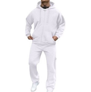 Ensemble sweat-shirt polaire zippé à capuche et pantalon de jogging décontracté surdimensionné pour homme, couleur unie, respirant, style streetwear, OEM ODM - Product Image 1