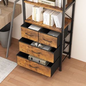 Libreria a 6 Ripiani e 3 Cassetti 60*35*174cm, Struttura in Ferro Nero, Pannello in Truciolato Effetto Legno, Tessuto Non Tessuto, Parti in Ferro Nero - Product Image 5