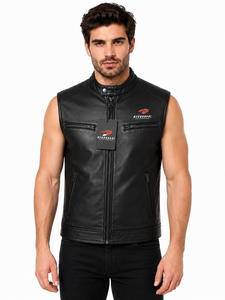 Chaleco clásico de cuero para hombre con material de calidad, forro suave, costuras resistentes y bolsillos prácticos para montar a caballo, uso casual y al aire libre. - Product Image 1