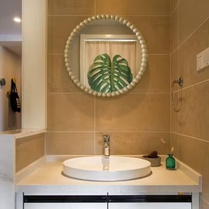 <b>Round</b> Matte Yellow Modern Handmade Bone Inlay Wall <b>Mirror</b> for <b>Bathroom</b> Entryway Living Room Hanging Decor by REHMAN CRAFT - Product Image 2