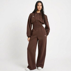 Conjunto Deportivo para Mujer, Sudadera con Cremallera y Pantalones Deportivos de Pierna Ancha, Traje Atlético de Dos Piezas de Felpa, Venta al por Mayor - Product Image 2