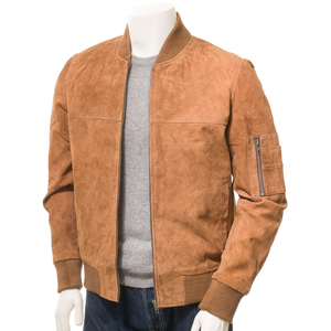 <b>Men</b> <b>Suede</b> Bomber <b>Jacket</b> Winter Waterproof Breathable Front Customizable Casual Fashion Soft Outerwear Premium Quality Zip Ribbed - Product Image 2