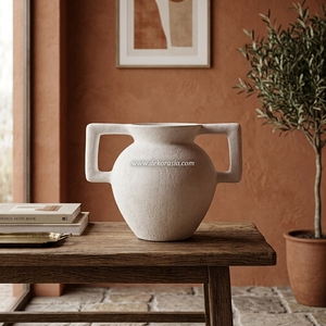 Vase amphore en céramique rustique blanc Ancas, fait main, en terre cuite, avec deux poignées, décoratif, pour table - Product Image 5