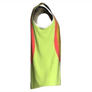 Camiseta de Baloncesto sin Mangas con Cuello en V para Hombre, Color Verde Lima, Tejido Transpirable de Poliéster, Diseño con Bloques de Color, Ropa Deportiva para Adultos - Product Image 2