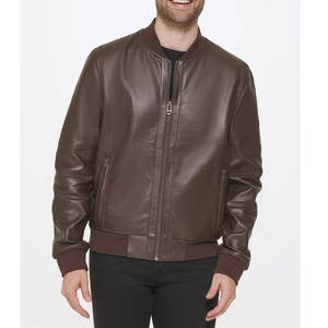 Nouvelle arrivée : veste bomber en cuir pour homme, veste en cuir de haute qualité pour homme avec fourrure sur le col, produit phare : veste en cuir pour homme - Product Image 2