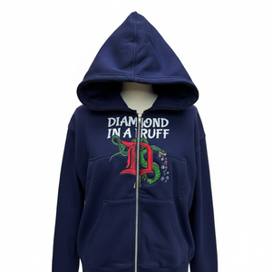 Sudadera con capucha corta azul oscuro con cremallera, logotipo bordado en la parte delantera, unisex, informal, de otoño, tejida, 100% algodón, para mujer - Product Image 4