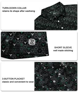 Polo pour homme à imprimé géométrique, manches courtes, séchage rapide, en polyester tissé, col décontracté, logo sur la manche gauche - Product Image 5