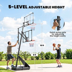 Canestro da Basket Portatile Regolabile 8-10ft con Tabellone Infrangibile da 47 Pollici e Impugnatura Action Grip per Esterni - Product Image 4