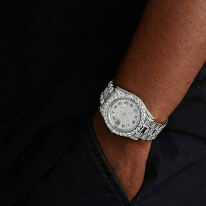 New Arrival Moissanite <b>Diamond</b> <b>Watch</b> For Men Automatic Mechanical Movement White Roman Dial Luxury Style <b>Watch</b> At Lowest Price - Product Image 3