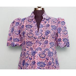 Vestido Largo Floral de Alta Calidad, 100% Algodón, Cuello en V, Corte Holgado, para Primavera/Verano, Elegante y Casual para Mujer - Product Image 2