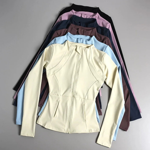 Women Full Sleeve <b>Mock</b> <b>Neck</b> Yoga <b>Top</b> Solid Color Zipper Front Breathable Spandex Polyester Workout Shirt Regular Fit - Product Image 1