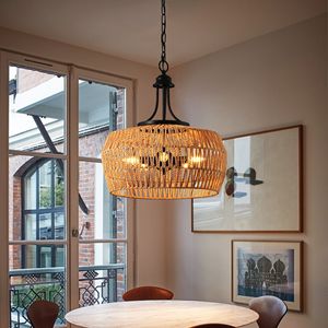 Lampadario a Sospensione in Stile Boho da 19 Pollici, Paralume in Corda Naturale Intrecciata a Mano, Lampada a Sospensione Regolabile in Juta - Product Image 2