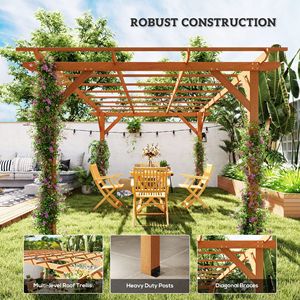 Pergola en bois brun foncé 10 x 13, pavillon extérieur avec structure stable pour la culture de vigne et le support des plantes grimpantes - Product Image 6