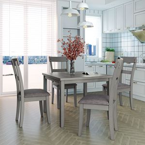 Juego de Comedor Industrial de Madera de 5 Piezas, Mesa de Cocina Gris y 4 Sillas para el Comedor - Product Image 2