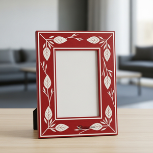Cadre photo de luxe en os incrusté de motifs floraux rouges, décoration élégante pour la maison - Product Image 3